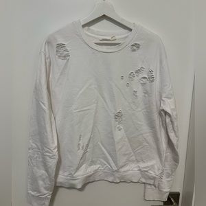 SPORT by Priv White Distressed Crew neck sweat top